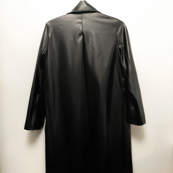 Long Leather Black Coat (S/M) - Picture 3 of 3